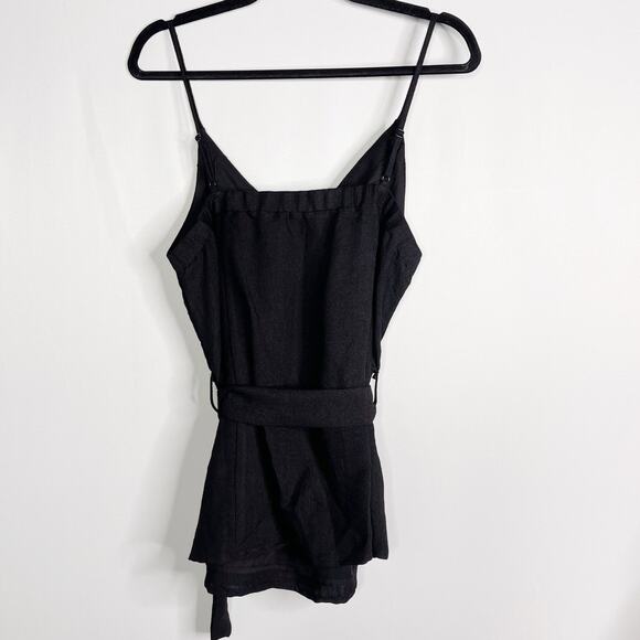 New Doe + Rae Large L Black Asymmetrical Button Detail Wrap Tank Top Tie Waist - Picture 2 of 13